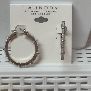 Laundry By Shelli Segal Silver and White Beaded Hoops 1.75 inch